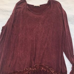 Red High/Low Long Sleeve Shirt